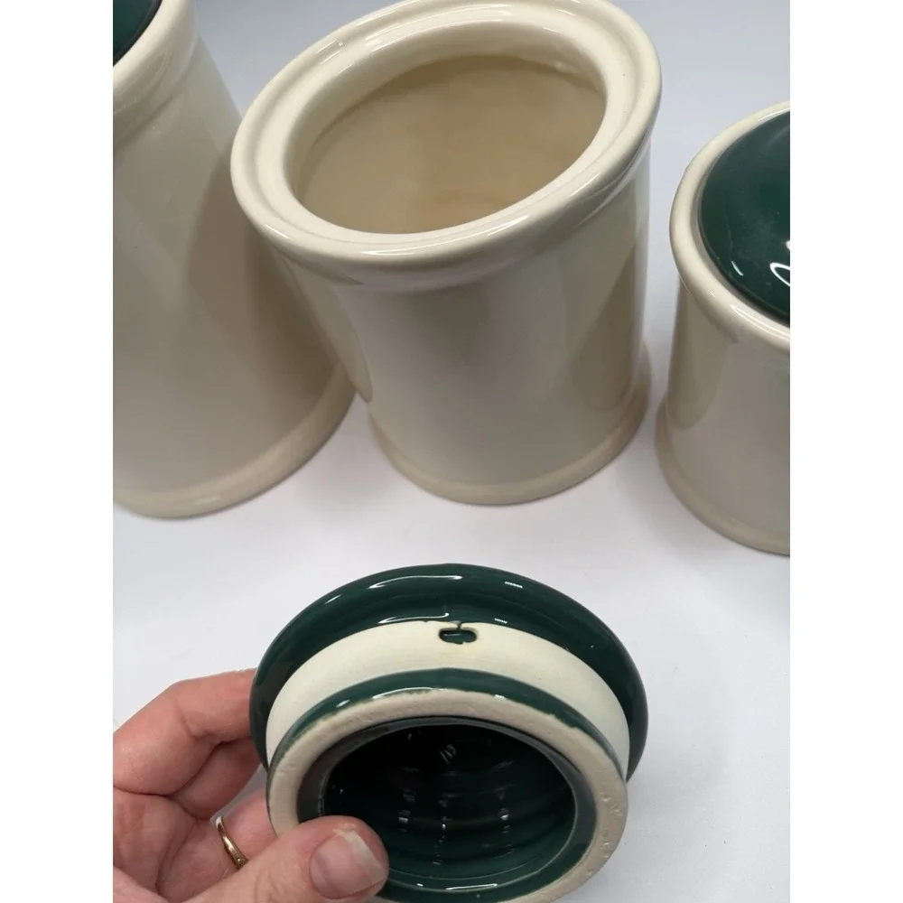 Vintage Himark Coffee Sugar & Tea Canister Set 3 Hunter Green Cream Taiwan